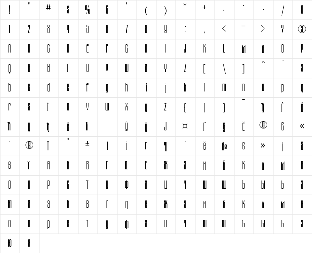 MontblancCTT Regular  glyph index