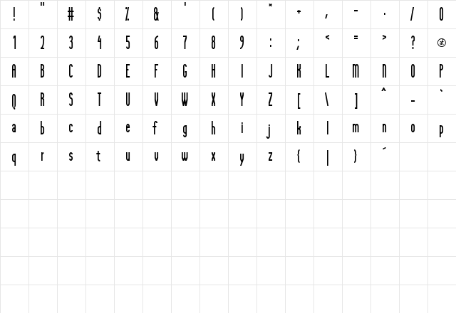 Pfeiffer Tall Regular  glyph index