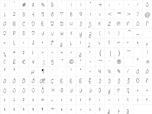 Holiday Springs BTN Quill Lt Regular  glyph index