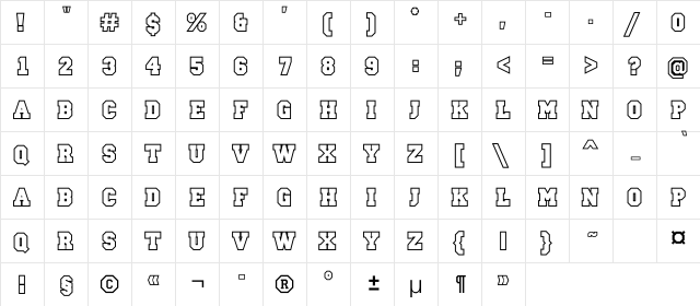 CampusOutlineC Regular  glyph index