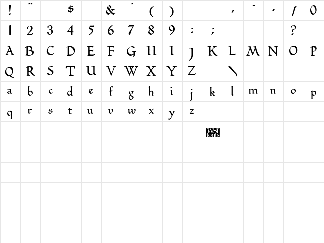 BilboDisplay Bold  glyph index