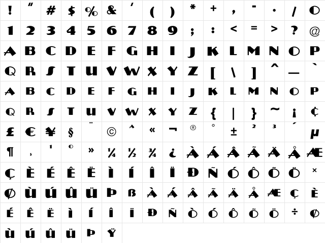 Plug-NickelBlack Regular  glyph index