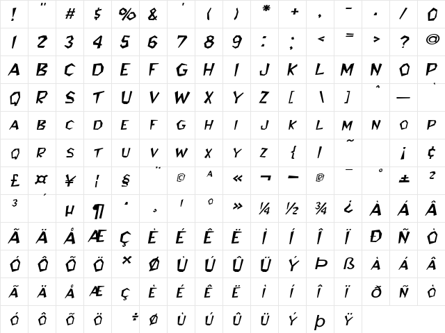 Jitter-Expanded Italic  glyph index