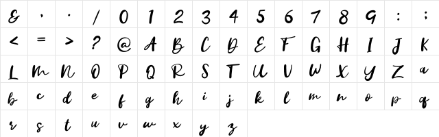Vanilla Twilight Script Regular  glyph index