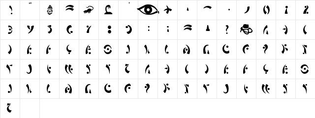 ForbiddenEye Regular  glyph index