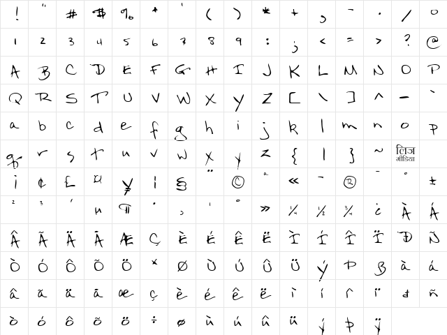 LEHN098 Regular  glyph index