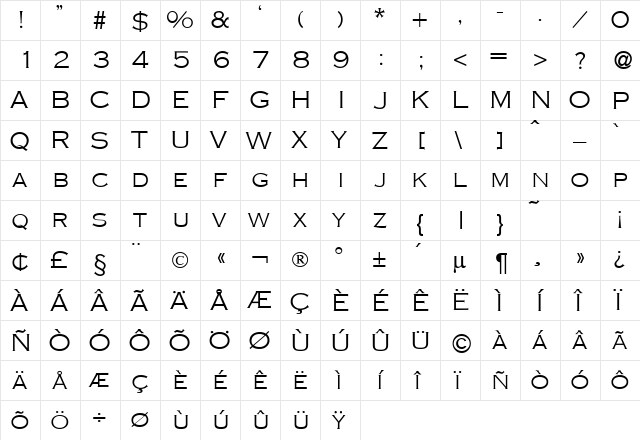 CopperLightDB Normal  glyph index