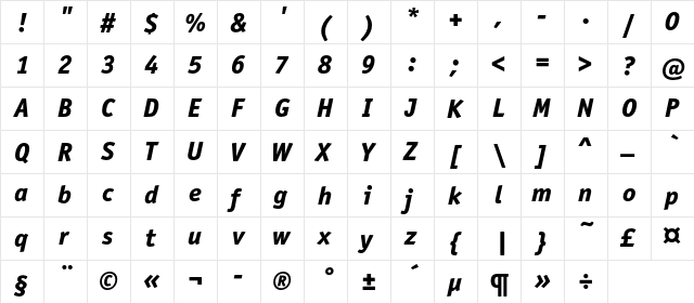 OfficinaSansExtraBoldC Italic  glyph index