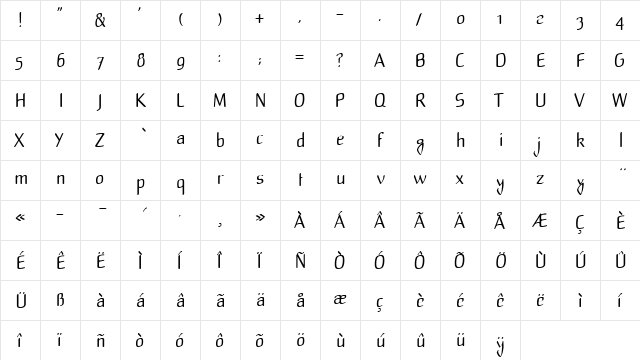 LinotypeMild Regular  glyph index