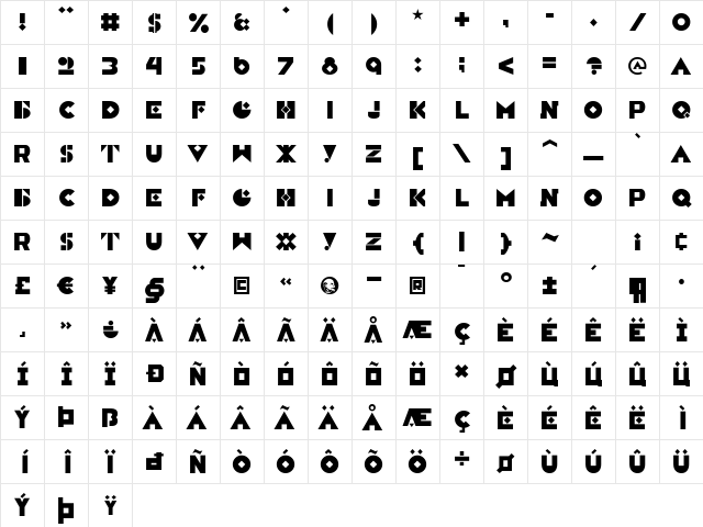 P22 Constructivist Regular Regular  glyph index