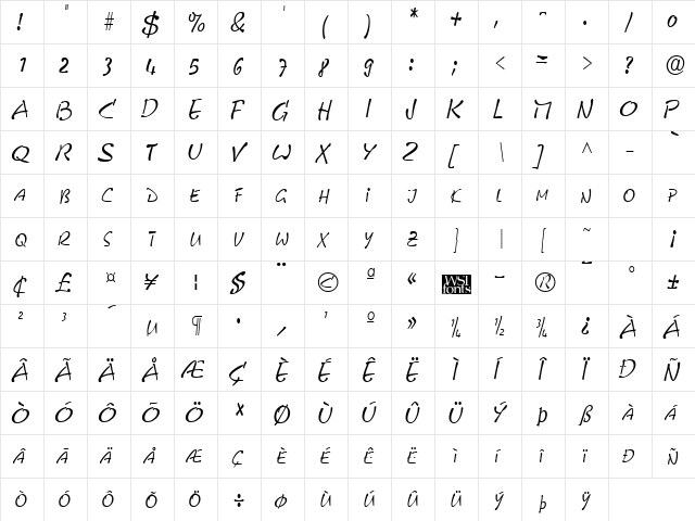 Pyxid Regular  glyph index