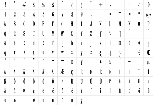 QuantumElongated Regular  glyph index