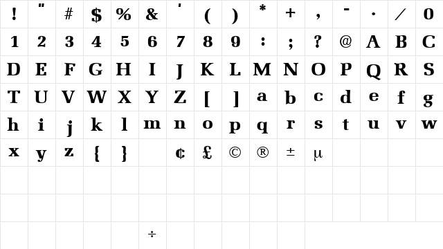 BroccusDisplaySSK Regular  glyph index
