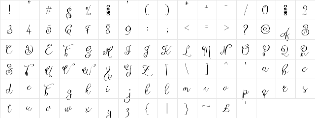 Zenyth Script  glyph index