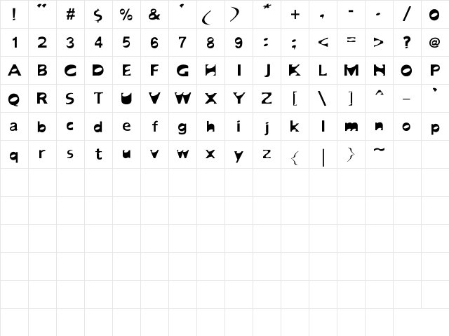 Sad Jane Regular  glyph index