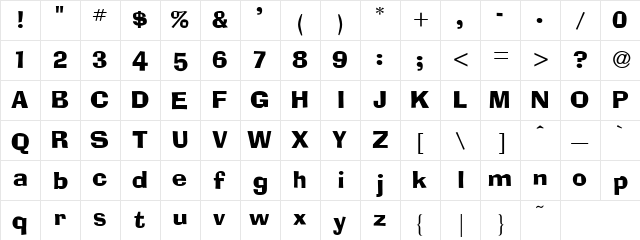 Mass Pike Regular  glyph index