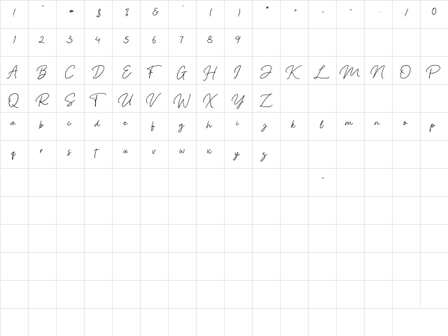 Black Colnes Regular  glyph index