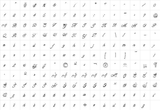 BallantinesOutline-Light Regular  glyph index