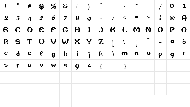 LeighSSK Regular  glyph index