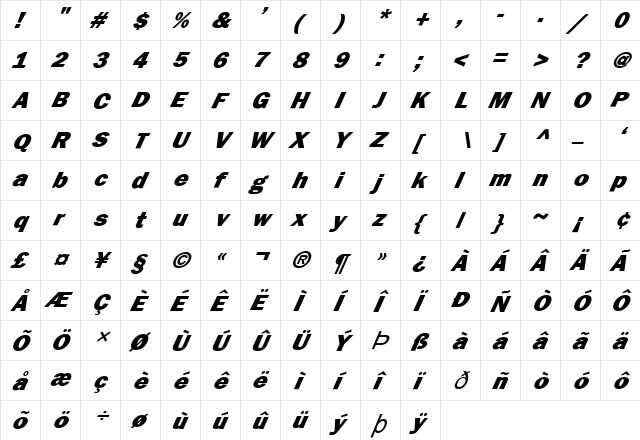FZ BASIC 6 ITALIC Normal  glyph index