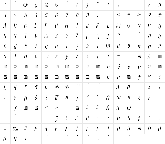 Nascent Oblique  glyph index