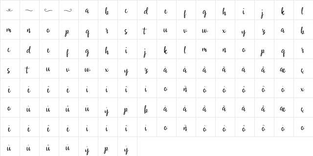 YouMe Regular  glyph index