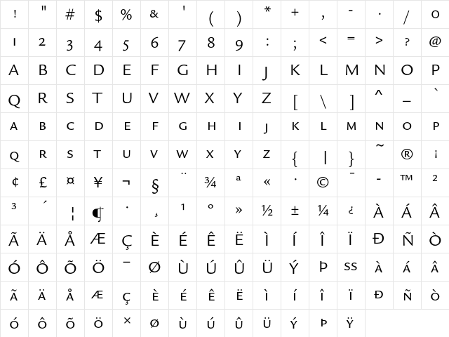 Legacy Sans ITC Book SC  glyph index