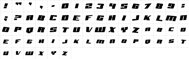 Bhuj Solid Italic  glyph index