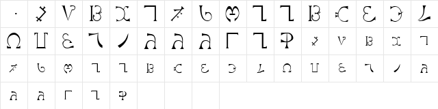Enochian Regular  glyph index