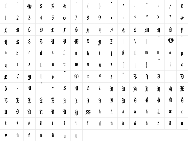 LHF Hindlewood BETA Regular  glyph index
