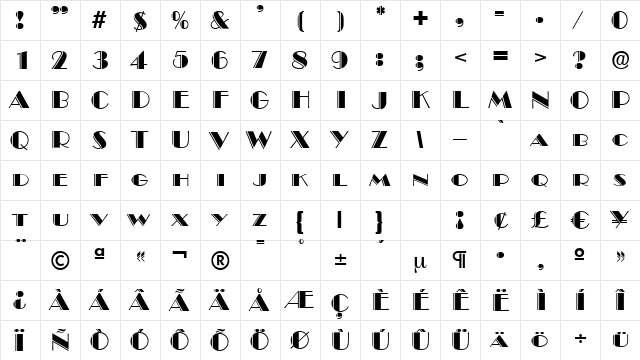 B822-Deco Regular  glyph index