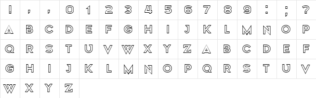 Nehad Hollow Regular  glyph index