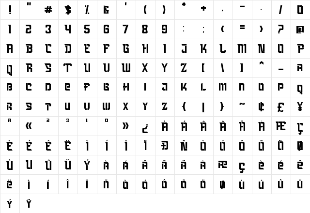 Blackmore Regular  glyph index