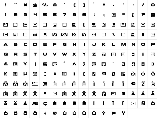 voxBOX Title Regular  glyph index