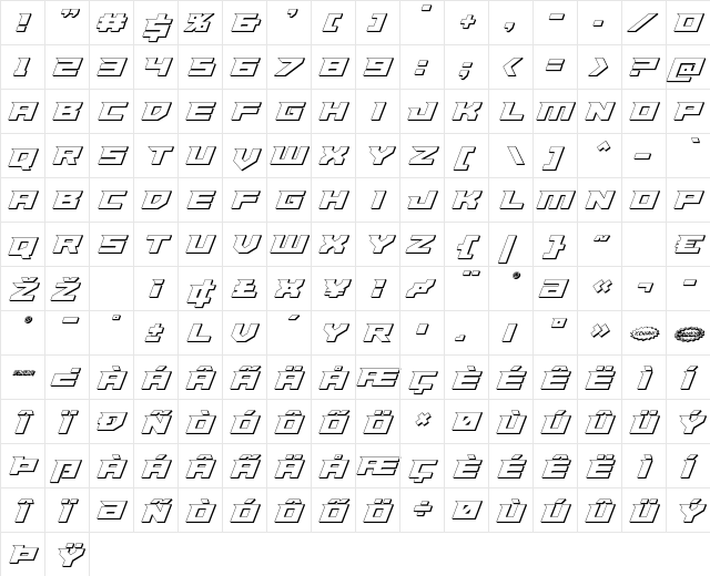 Paladins 3D Regular  glyph index