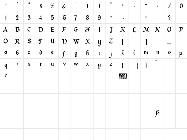 HelgarChancery Regular  glyph index
