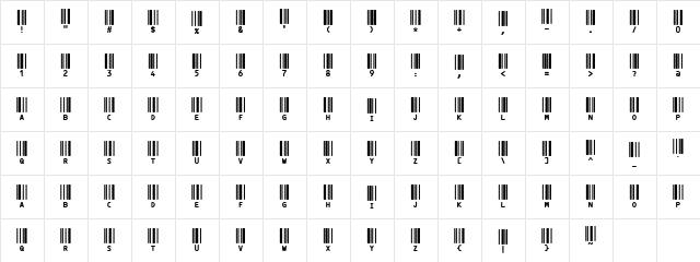 CODE3X Regular  glyph index