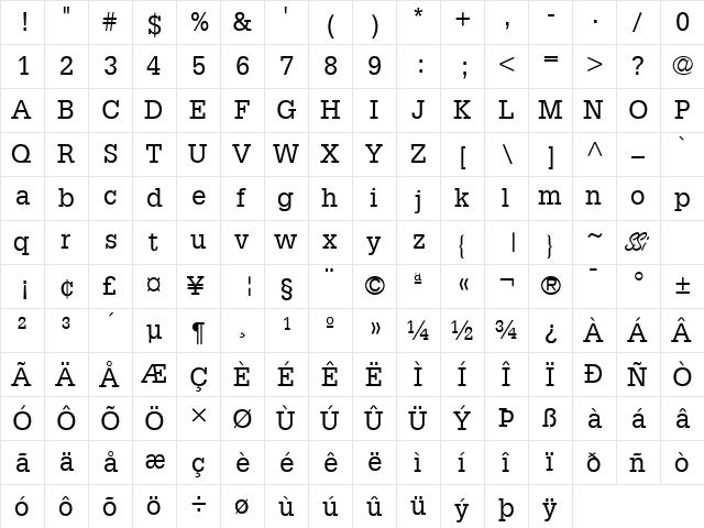 Installation SSi Regular  glyph index