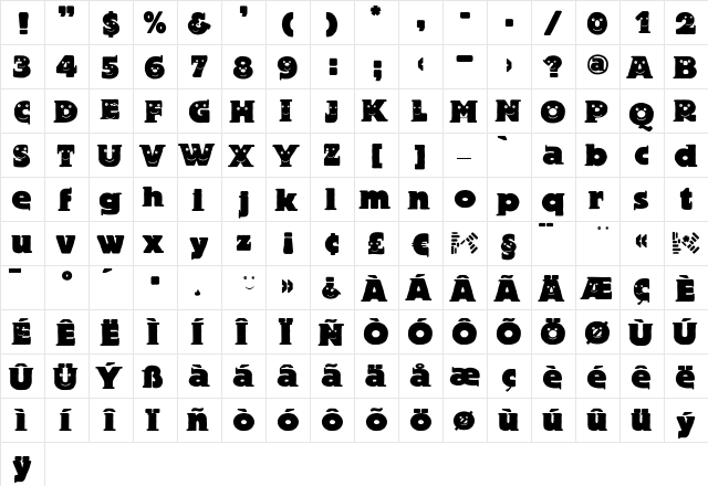 BlaxBloxxEyes Regular  glyph index