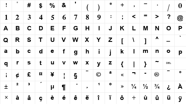 Arabic Transparent Bold  glyph index