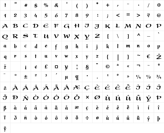 Present LT BlackCondensed Regular  glyph index