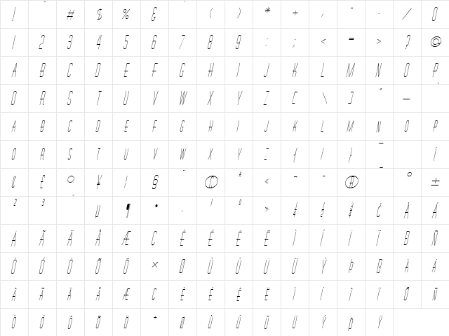 Wire Italic  glyph index