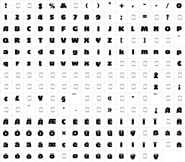 Bigband LT Regular  glyph index