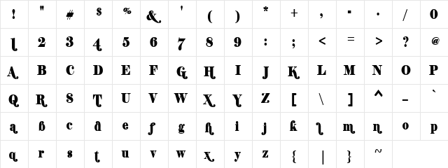 Shifty Chica Regular  glyph index