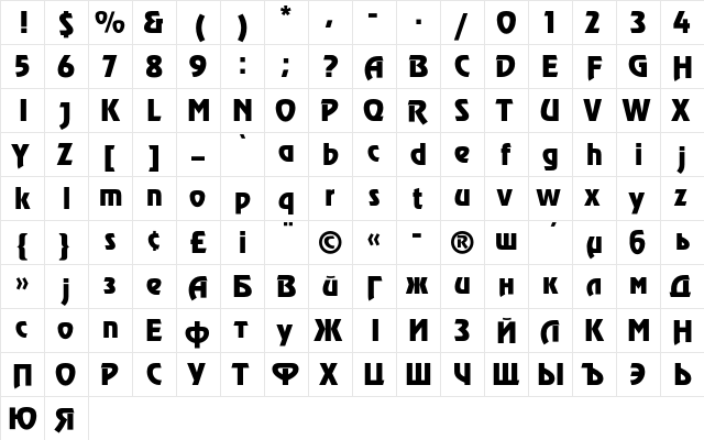 AGZeppelin Regular  glyph index