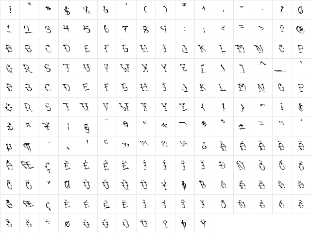 VTCSumiSlasherOnePunchDrunk Regular  glyph index