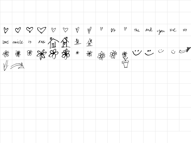 Pea Karen's Doodles Regular  glyph index