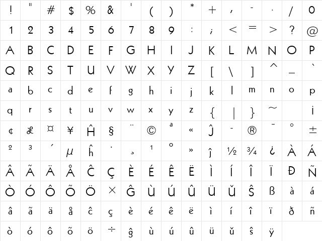 Geometr231 BT Eo Roman  glyph index