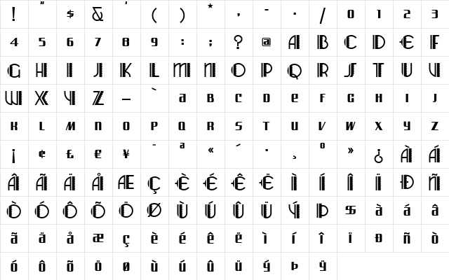 ArizonaAirwaysNF Regular  glyph index