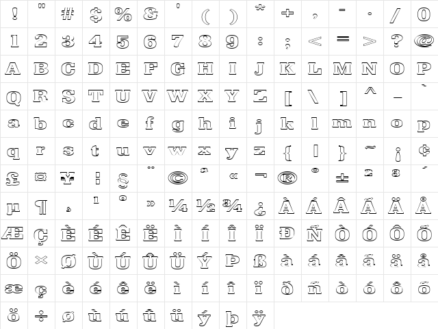 FZ ROMAN 36 HOLLOW EX Normal  glyph index